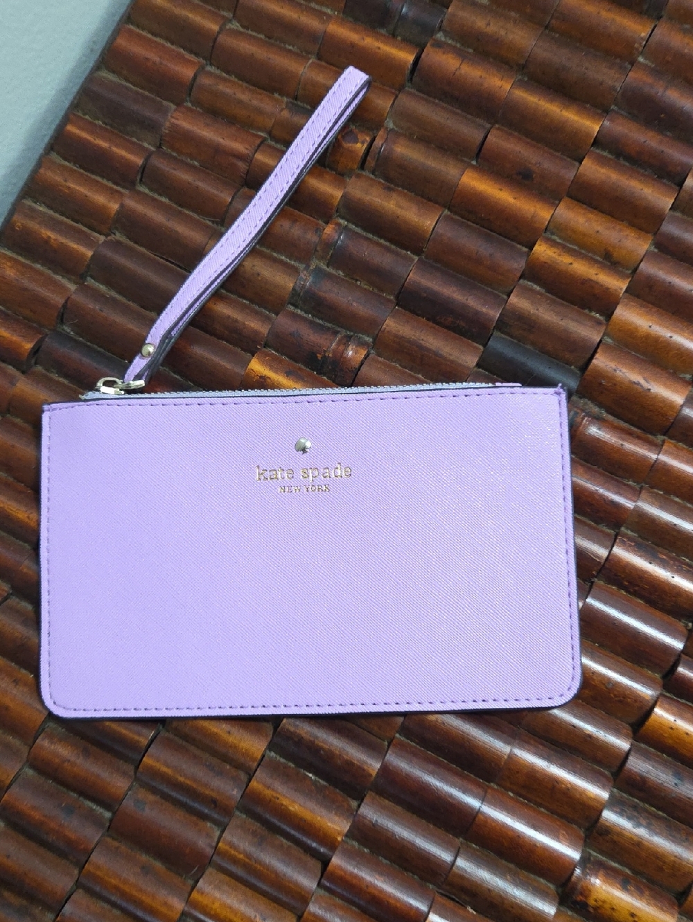 kate spade Lilac Zip Wristlet with Gold Logo